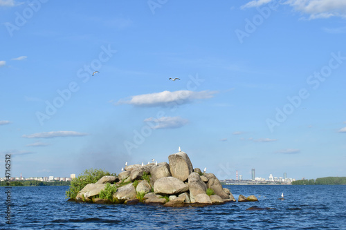 Kamenny island on the city pond in Yekaterinburg