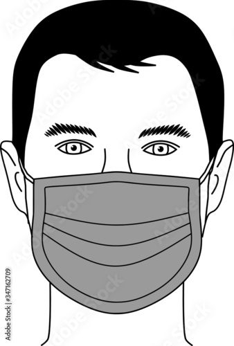 Men in protective face mask, black and white