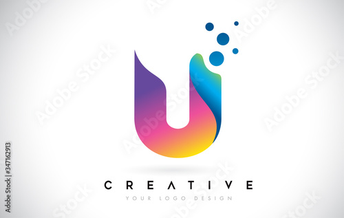 Dots Letter U Logo. U Letter Design Vector with Dots.Vector Lettering Illustration of a Colorful Alphabet with Bubbles.