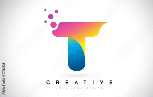 Dots Letter T Logo. T Letter Design Vector with Dots.Vector Lettering Illustration of a Colorful Alphabet with Bubbles.