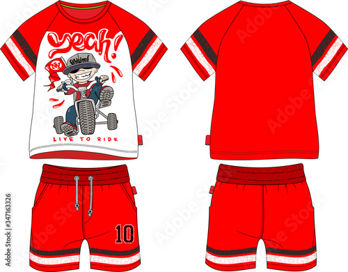 Boys t-shirt reglan shorts suit set live ride red