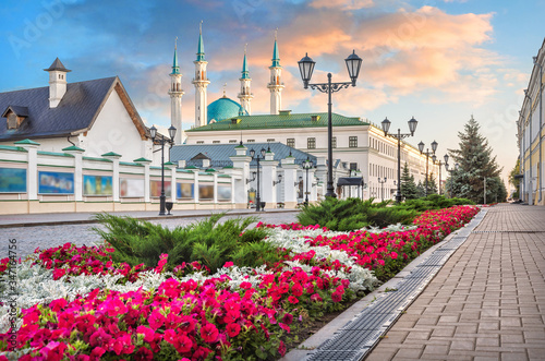 Bild auf Leinwand Цветы в Казанском Кремле Red flowers on the territory of the Kazan Kremlin