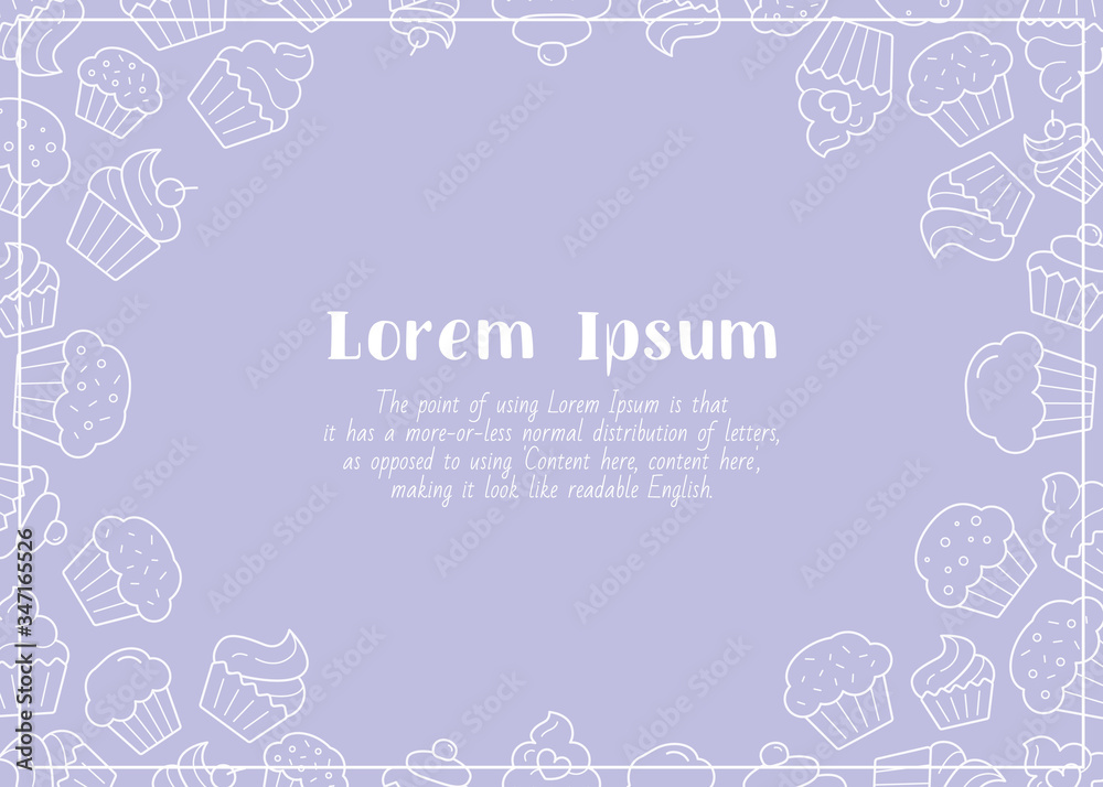 Cupcake - horizontal card with text and vector outline illustrations of sweet, dessert, muffin, cake and snack for graphic design Cupcake - horizontal card with text and vector outline illustrations of sweet, dessert, muffin, cake and snack for graphic design