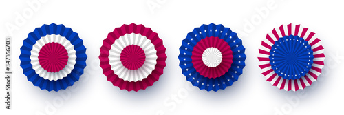USA paper fans collection for national American holidays. Decorative vector design elements isolated on white.