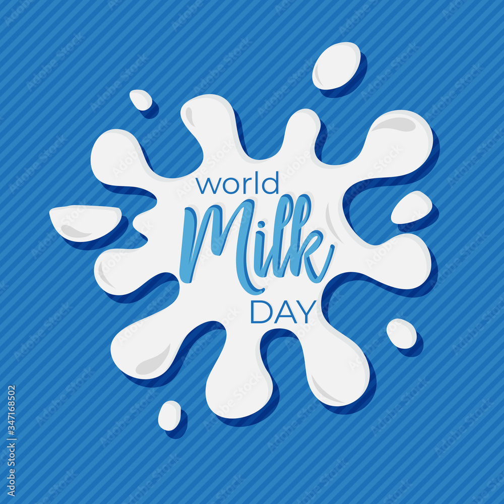 World Milk Day lettering concept. Greeting card calligraphy illustration. Vector isolated illustration on blue background World Milk Day lettering concept. Greeting card calligraphy illustration. Vector isolated illustration on blue background