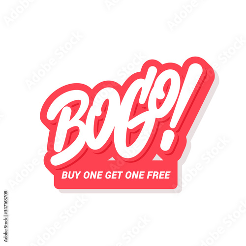 BOGO sale icon. Buy one get one free. Vector lettering.