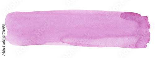 Watercolor lilac background with space for text isolated. Crimson aquarelle spot on white backdrop. Brush stroke on paper.