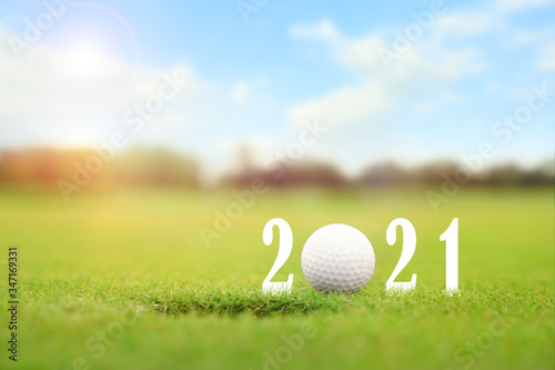 Invitation card design with ball for 2021 golf events. Space for text