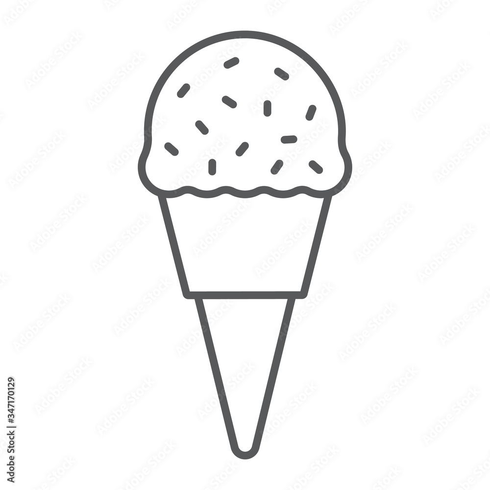 Ice Cream thin line icon, food and sweet, dessert sign vector graphics, a linear icon on a white background, eps 10. Ice Cream thin line icon, food and sweet, dessert sign vector graphics, a linear icon on a white background, eps 10.