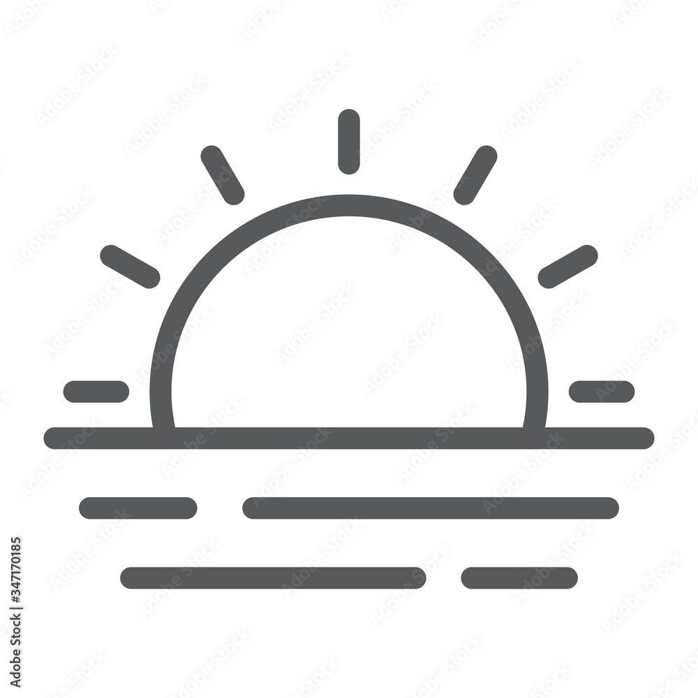 Sunset and sea waves line icon, summer and ocean, sunset sign vector graphics, a linear icon on a white background, eps 10. Sunset and sea waves line icon, summer and ocean, sunset sign vector graphics, a linear icon on a white background, eps 10.