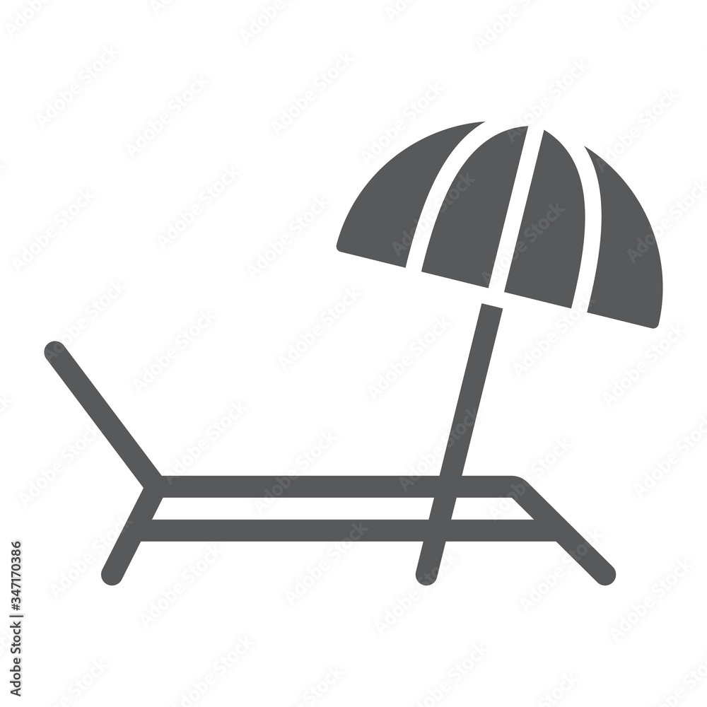 Umbrella and sun lounger glyph icon, summer and parasol, beach bed sign vector graphics, a solid icon on a white background, eps 10. Umbrella and sun lounger glyph icon, summer and parasol, beach bed sign vector graphics, a solid icon on a white background, eps 10.