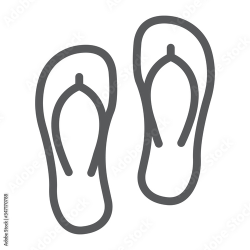 Flip flops line icon, summer and beach, footwear sign vector graphics, a linear icon on a white background, eps 10.