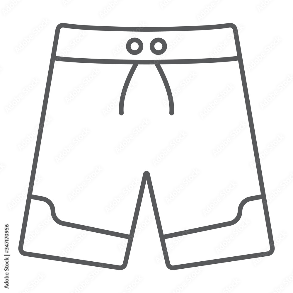 Swimming trunks thin line icon, summer and beach, beach trunks sign vector graphics, a linear icon on a white background, eps 10. Swimming trunks thin line icon, summer and beach, beach trunks sign vector graphics, a linear icon on a white background, eps 10.
