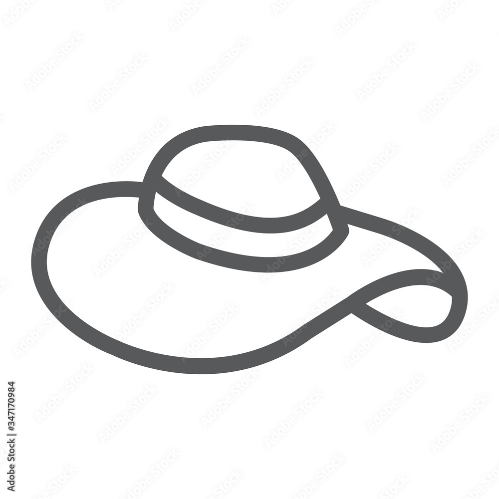 Beach Hat line icon, summer and beach, woman hat sign vector graphics, a linear icon on a white background, eps 10. Beach Hat line icon, summer and beach, woman hat sign vector graphics, a linear icon on a white background, eps 10.