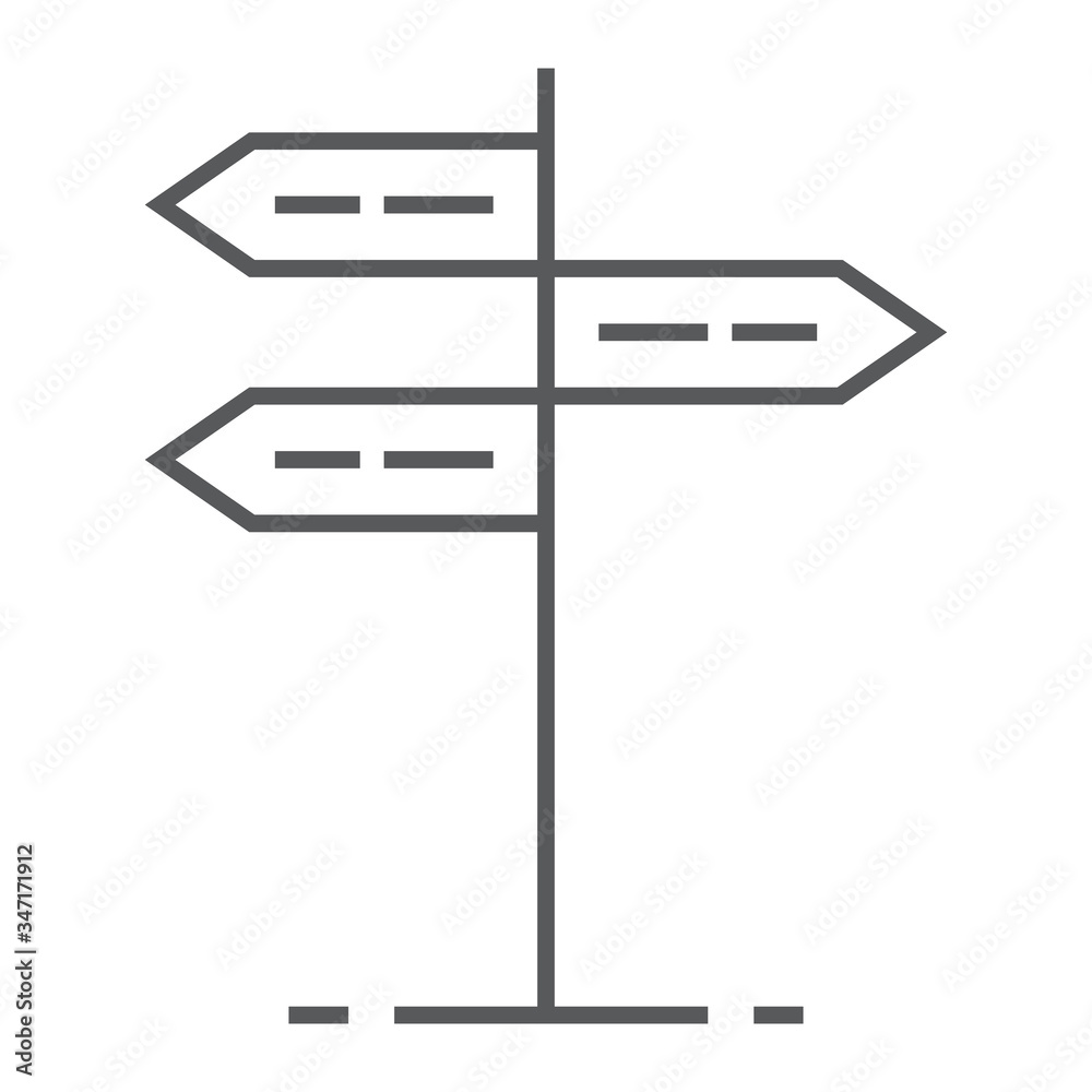Signpost thin line icon, post and arrow, road sign vector graphics, a linear icon on a white background, eps 10. Signpost thin line icon, post and arrow, road sign vector graphics, a linear icon on a white background, eps 10.