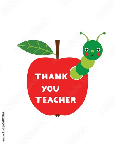 Thank you Teachers Day card with an apple and a worm