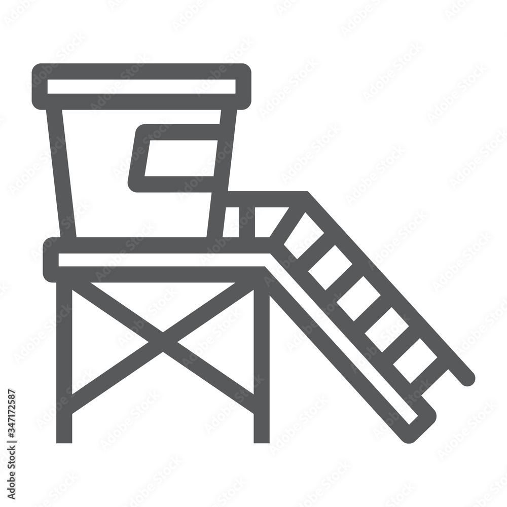 Lifeguard tower line icon, tourism and beach, beach lifeguard sign vector graphics, a linear icon on a white background, eps 10. Lifeguard tower line icon, tourism and beach, beach lifeguard sign vector graphics, a linear icon on a white background, eps 10.