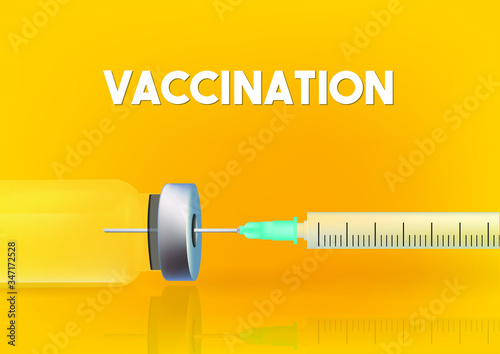 Medical concept Vaccination vaccine vial dose flu shot drug needle syringe On background Vector medical illustration