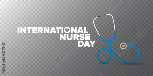 vector international nurse day greeting card or horizontal banner with stethoscope isolated on transparent background. vector nurses day icon or sign design template