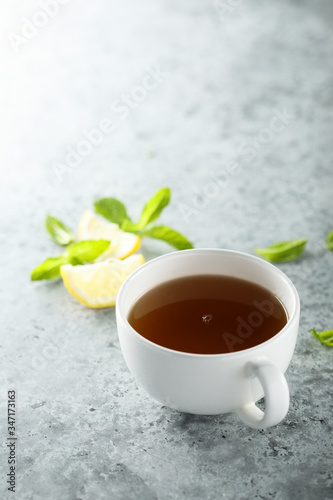 Healthy ginger tea with lemon and mint