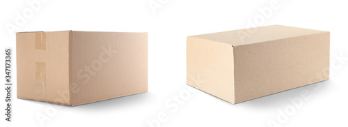 Closed cardboard boxes on white background. Banner design