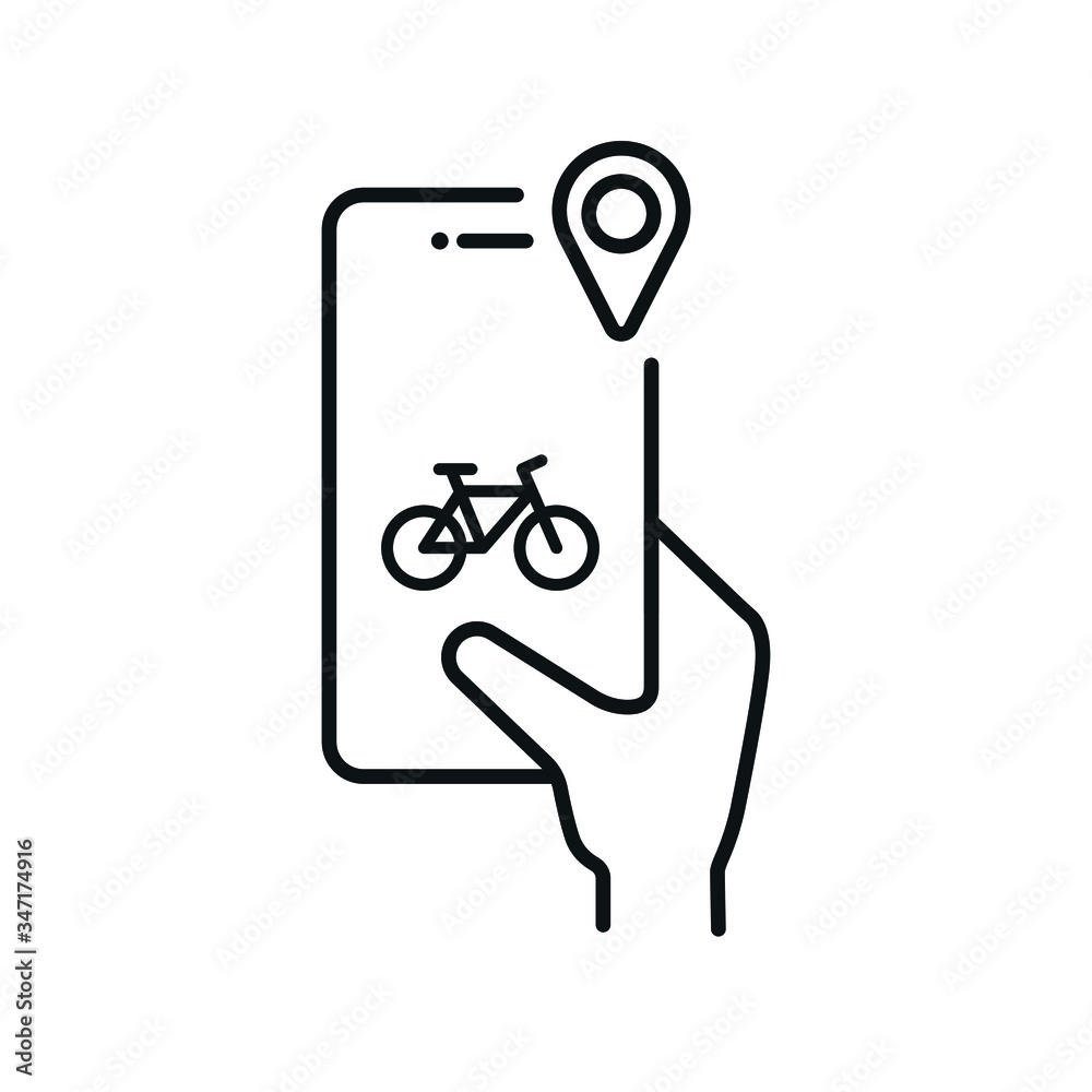 Locate Bike with smartphone app - GPS Location of your electric bicycle symbol - vector Locate Bike with smartphone app - GPS Location of your electric bicycle symbol - vector