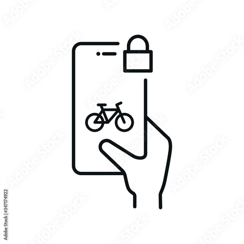 Lock Bike with smartphone app - Secure your electric bicycle symbol - vector