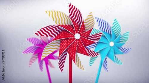 3D render. Colorful pinwheel set for party or birthday celebration.