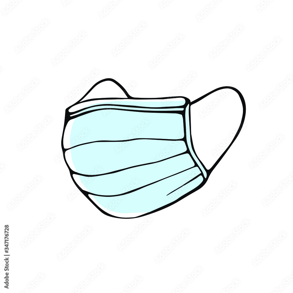 Fototapeta medical masks isolated on a white background in a Doodle style.Mask for respiratory protection.Doodle-style medical mask isolated on a white background. Hand drawn vector illustration.