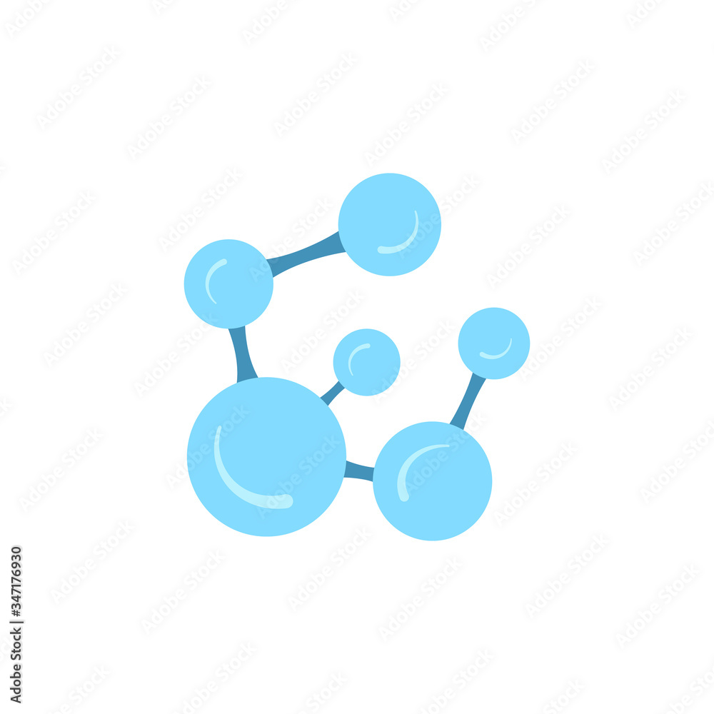 Molecular model icon isolated on white background. Group of atoms bonded together, chemical compound, physics, organic chemistry, biochemistry element. Flat style vector illustration. Molecular model icon isolated on white background. Group of atoms bonded together, chemical compound, physics, organic chemistry, biochemistry element. Flat style vector illustration.