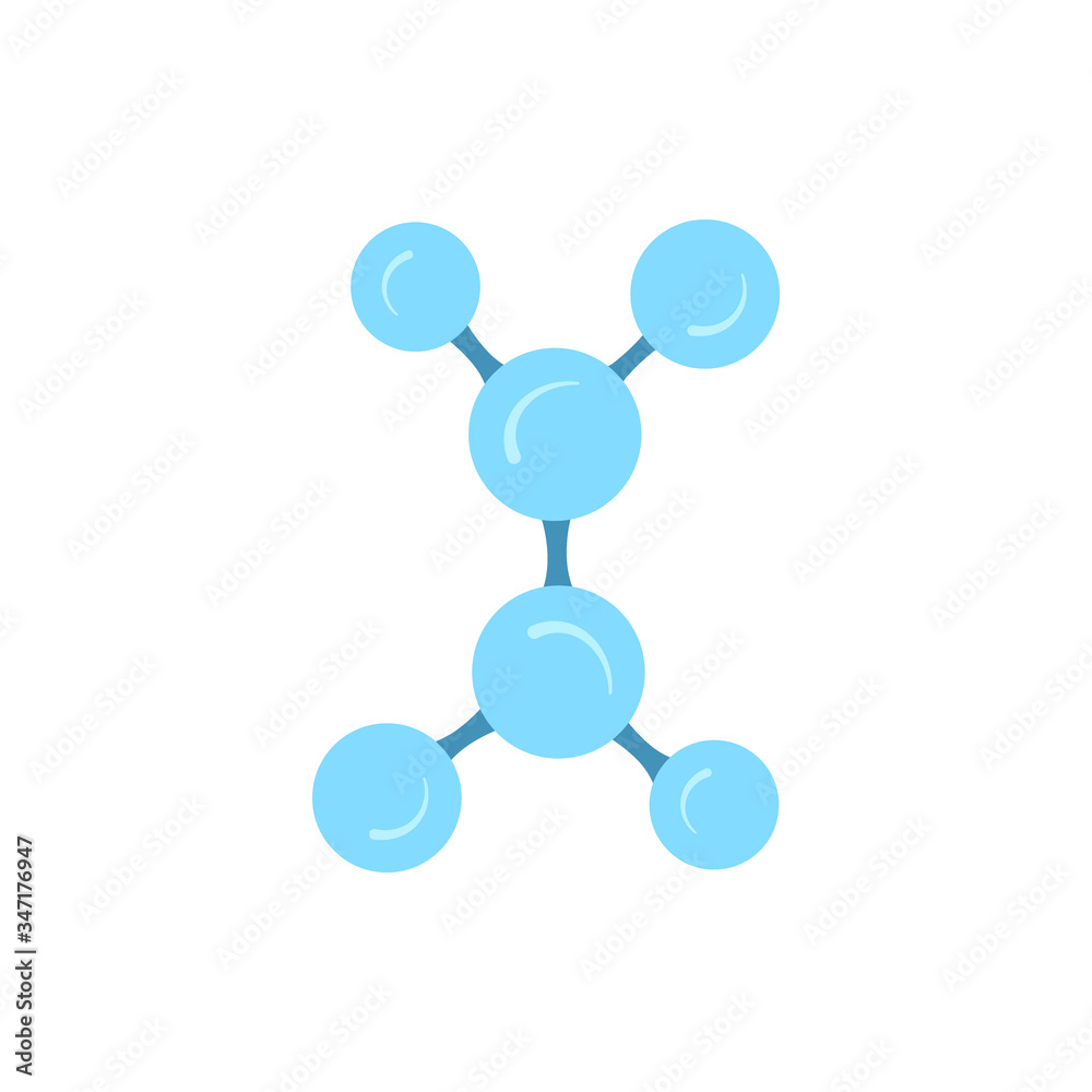 Molecular model icon isolated on white background. Group of atoms bonded together, chemical compound, physics, organic chemistry, biochemistry element. Flat style vector illustration. Molecular model icon isolated on white background. Group of atoms bonded together, chemical compound, physics, organic chemistry, biochemistry element. Flat style vector illustration.