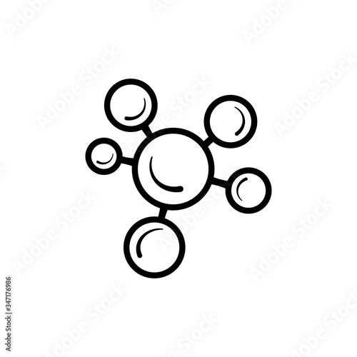 Molecular model line icon isolated on white background. Group of atoms bonded together, chemical compound, physics, organic chemistry, biochemistry element. Outline vector illustration.