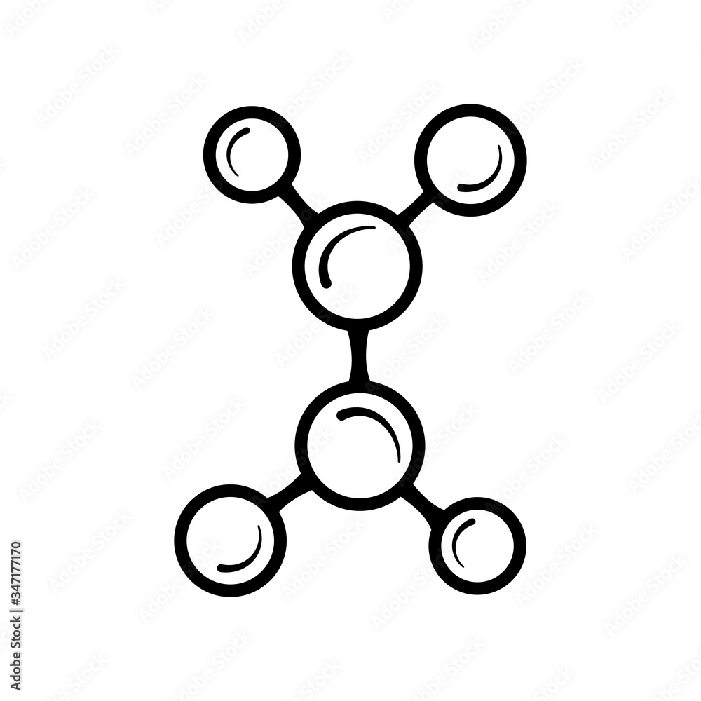 Molecular model line icon isolated on white background. Group of atoms bonded together, chemical compound, physics, organic chemistry, biochemistry element. Outline vector illustration. Molecular model line icon isolated on white background. Group of atoms bonded together, chemical compound, physics, organic chemistry, biochemistry element. Outline vector illustration.
