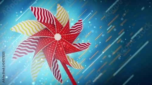 3d render. Colorful pinwheel set for party or birthday celebration. Children paper toy.