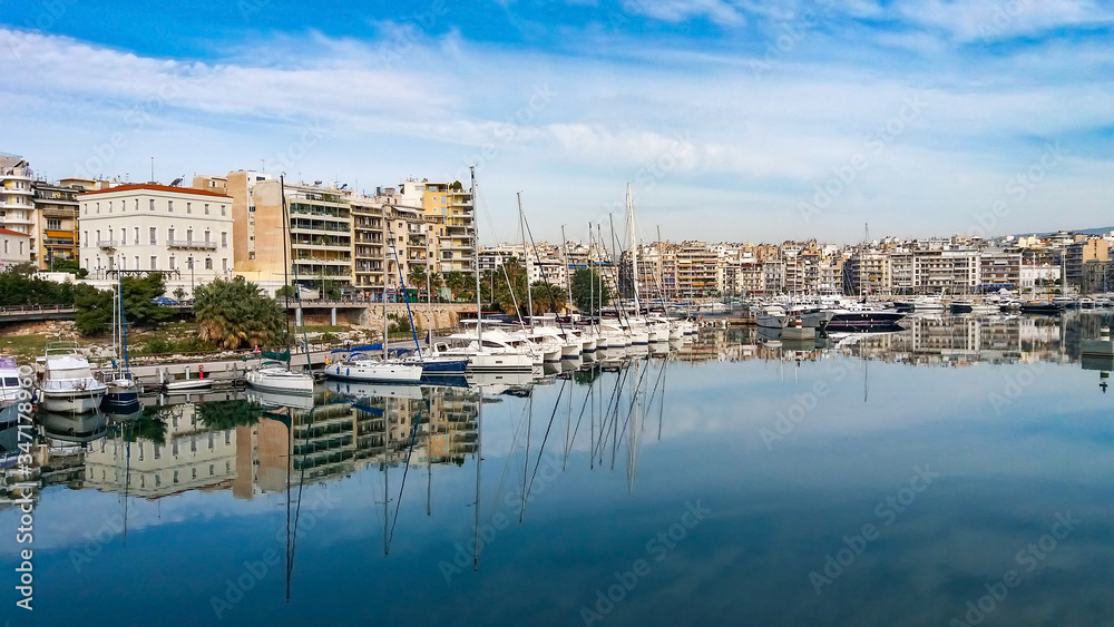 Panoramic view of Pasalimani,and marina zeas at Piraerus port in Greece