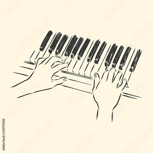 hands playing the piano vector sketch illustration