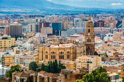 City skyline with the Cathedral of Malaga, Andalusia, Spain