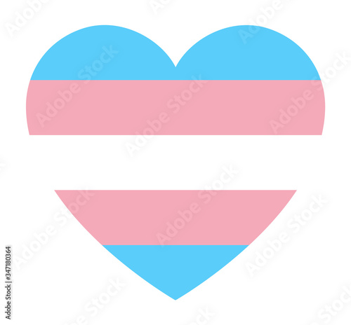 Transgender pride flag, in heart shape icon on white background, vector illustration