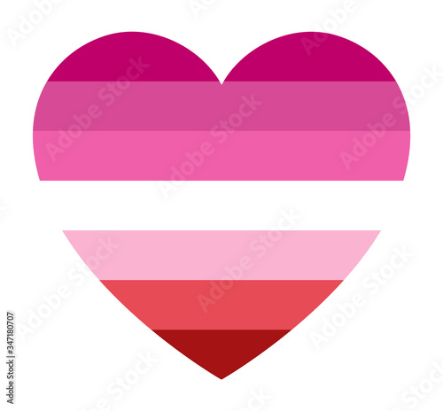 Lipstick Lesbian pride flag, in heart shape icon on white background, vector illustration