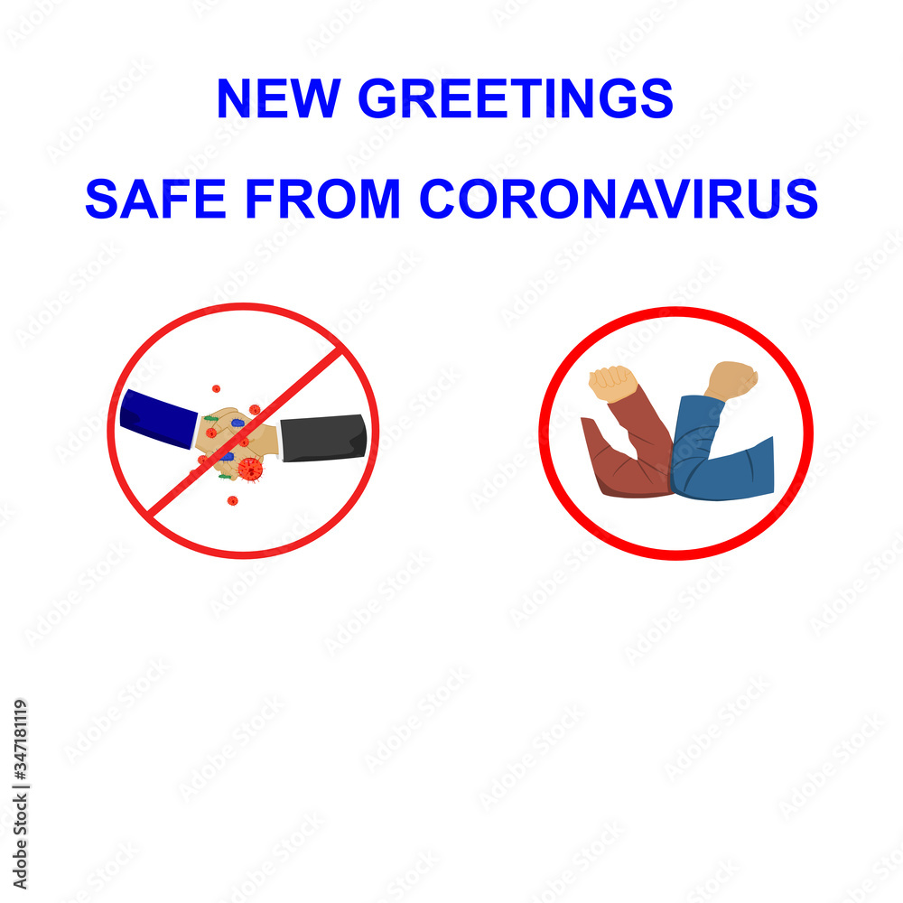New greeting use elbows bumping instead hands shaking for safe from coronavirus.vector illustration New greeting use elbows bumping instead hands shaking for safe from coronavirus.vector illustration