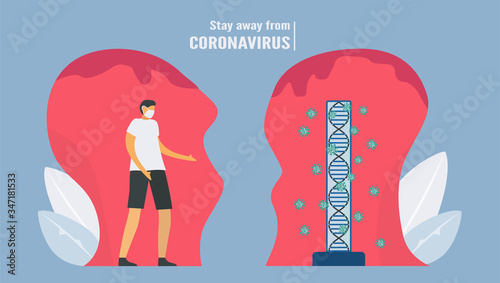 Social distancing. Man stays away from new virus . Precaution for new coronavirus outbreak. Vector illustration designs in flat style.