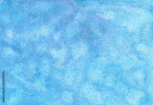 Blue watercolor abstract background. Color splashing on paper. Aquarelle texture. Handmade original wallpaper. Elegant style illustration.