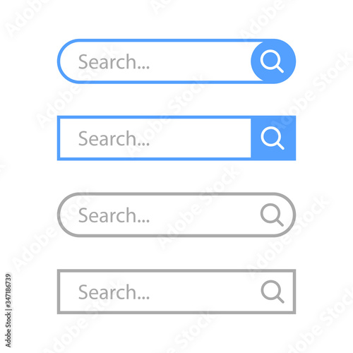Set of search button, UI elements. Vector template for browsers with search bar and text field. Modern menu for sites and apps.