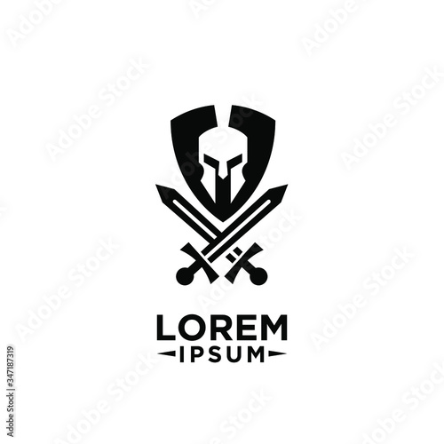 knight helmet, sword and shield logo icon design