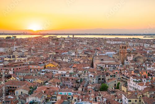 Cityscape of Venice skyline from top view in Italy