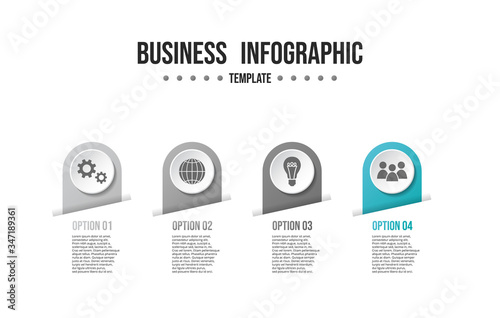 Gray infograph with business icons. Flowchart. Vector