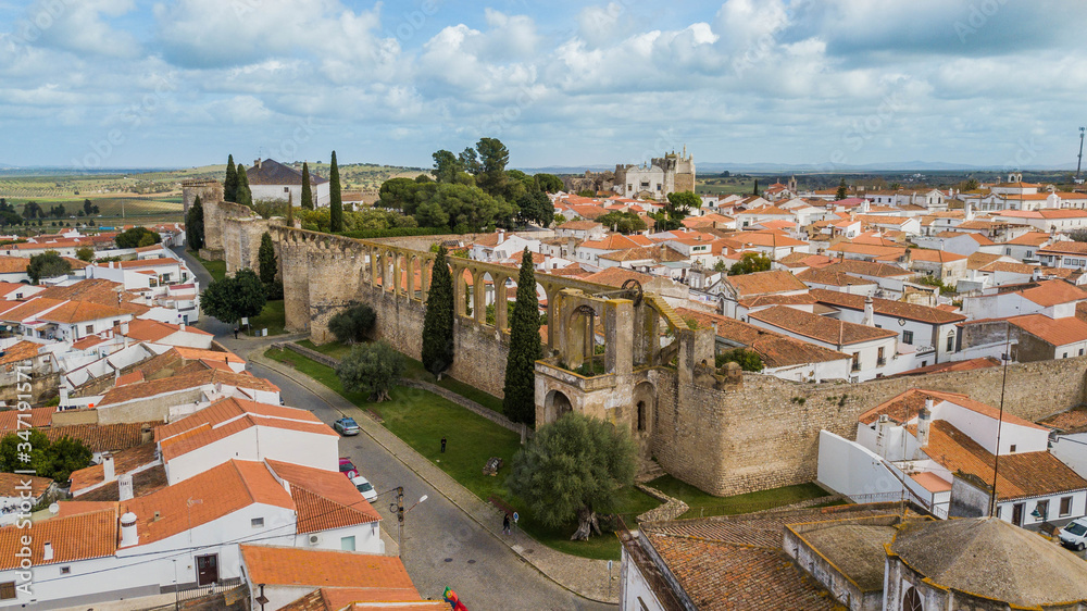Serpa - Alentejo - Portugal. Aerial view of the city of Serpa, wall and historic center