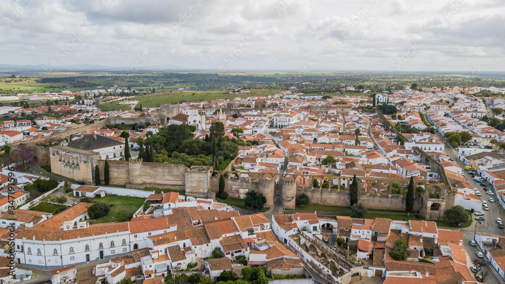 Serpa - Alentejo - Portugal. Aerial view of the city of Serpa, wall and historic center