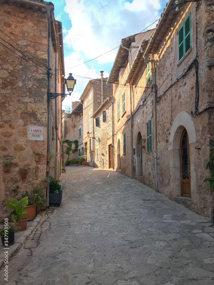 Old town alley in Valldemossa, Majorca (Mallorca), Spain.