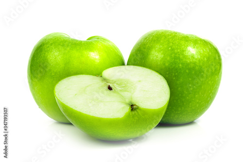 Fresh green apple fruit on a white background